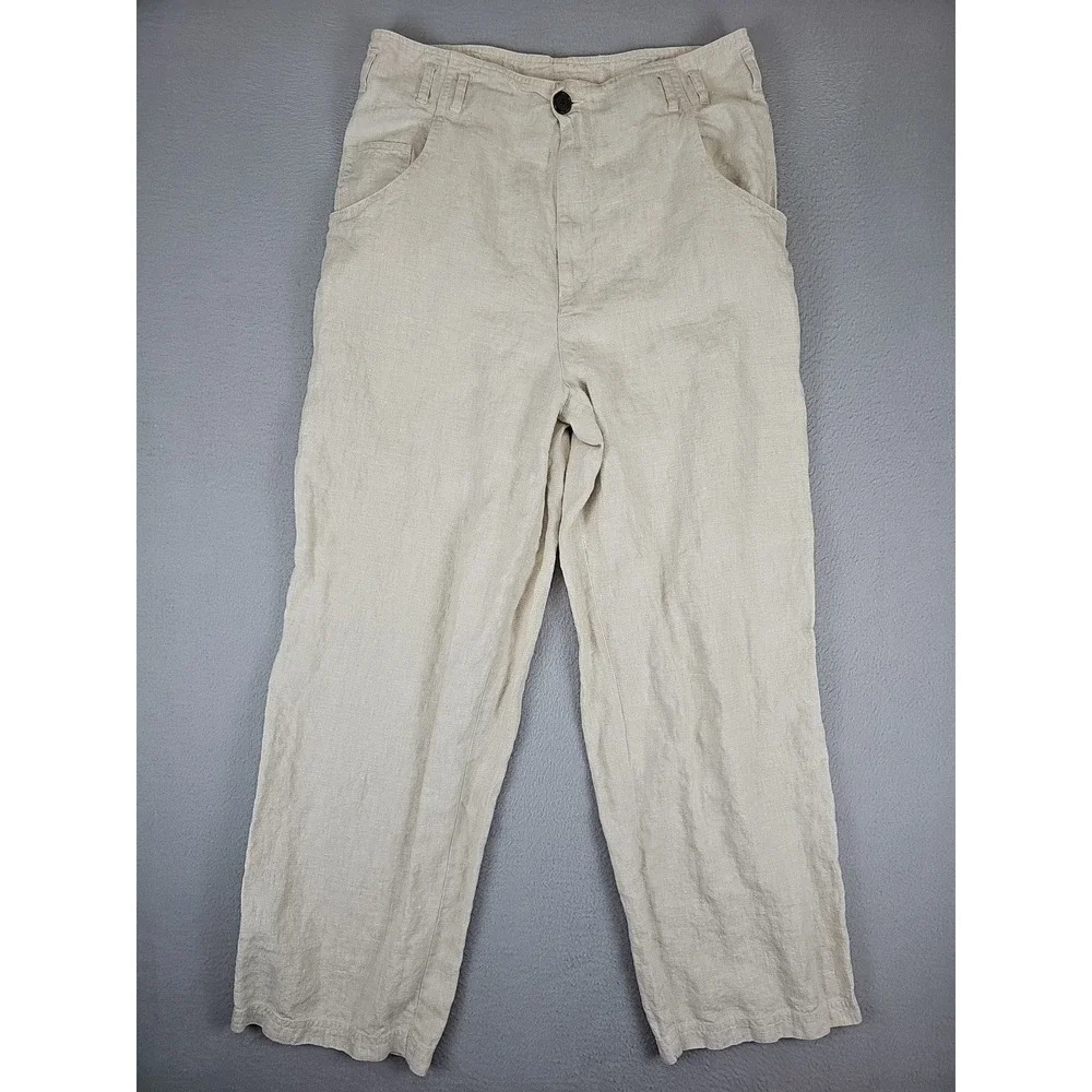 VTG Banana Republic 100% Linen Wide Leg High Waist Pants Size 12 31x28 Beige Y2K